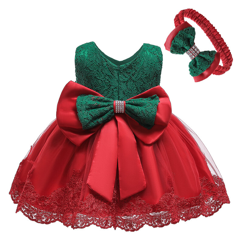 Robe en dentelle pour bébé fille, tenue de baptême, de noël, de fête d'anniversaire, princesse, avec nœud, nouvelle collection 2019