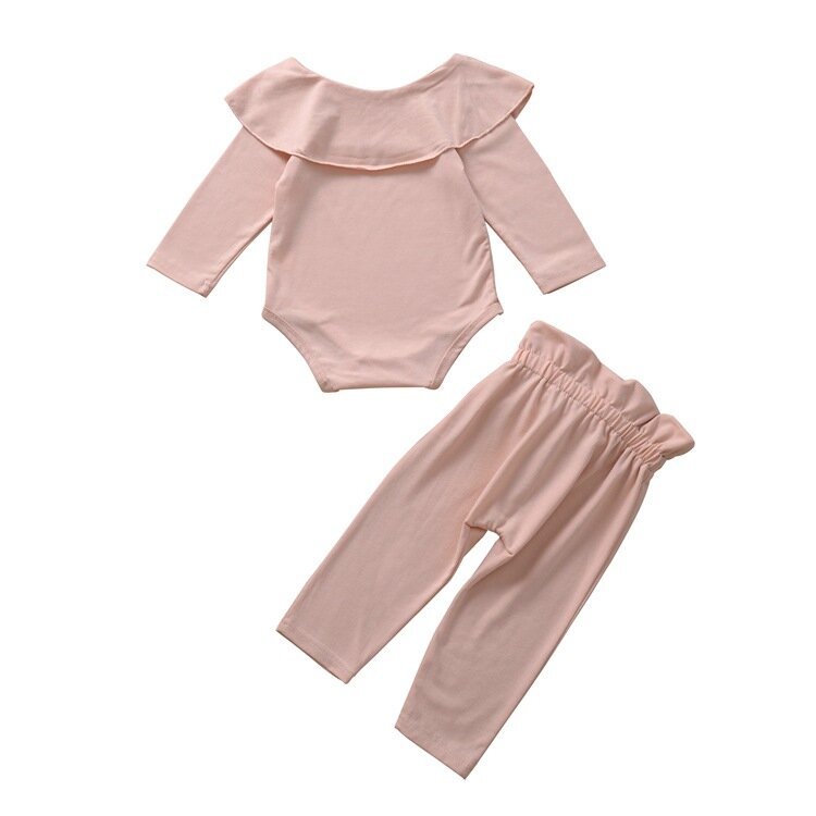Jesień noworodka odzież 2 sztuka zestawy Ruffles z długim rękawem Romper + łuk spodnie stroje dla dzieci stroje dla dzieci stroje 6-24M