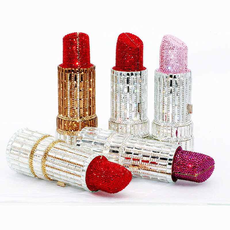 Dompet Clutch Lipstik Merah untuk Wanita Fashion Baru Kristal Tas Malam Wanita Baru Tas Tangan Pesta Makan Malam dan Dompet Jelly