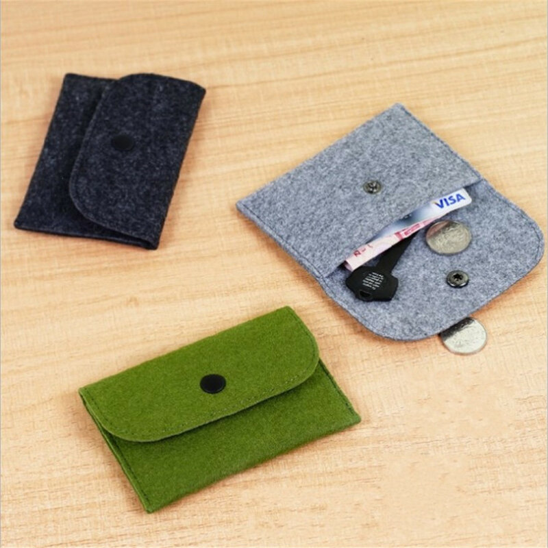 Mini carteira de feltro com porta-moedas, carteira pequena de feltro sólida com porta-moedas para cartões de visita e dinheiro