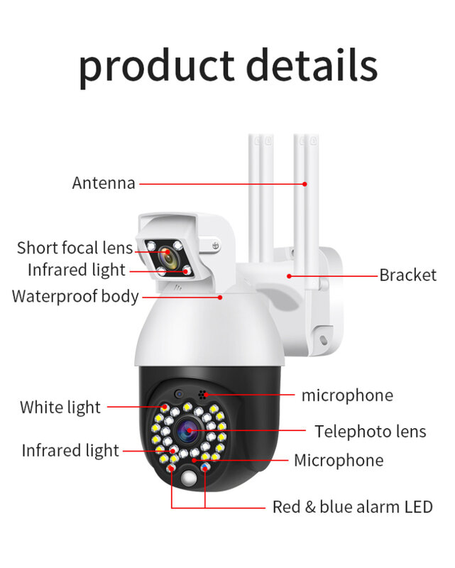 1080P 29 Lights Hd Dual-Lens Draadloze Wifi Surveillance Camera Home Security Outdoor Waterdichte Cloud Biljart Bal Machine