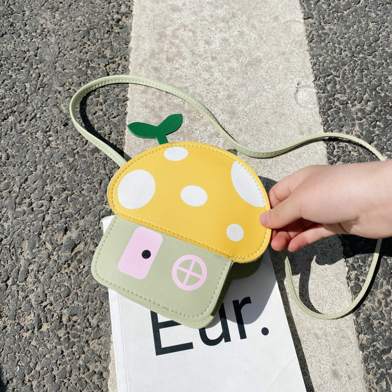 Mini bolsas de ombro de couro ecológico, bolsa fofa de couro ecológico para meninas pequenas tipo cogumelo da moda para bebês e crianças