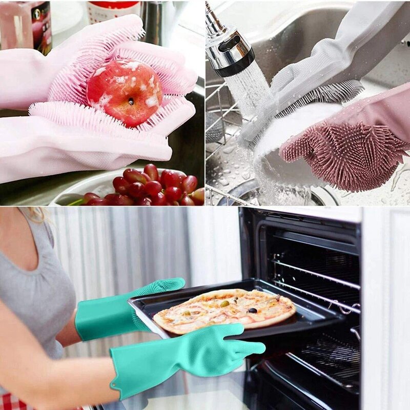 1 pares Limpieza de lavavajillas guantes magia esponja de goma de silicona estropajo para el hogar cocina limpia herramientas Dropshipping. Exclusivo. Cocina