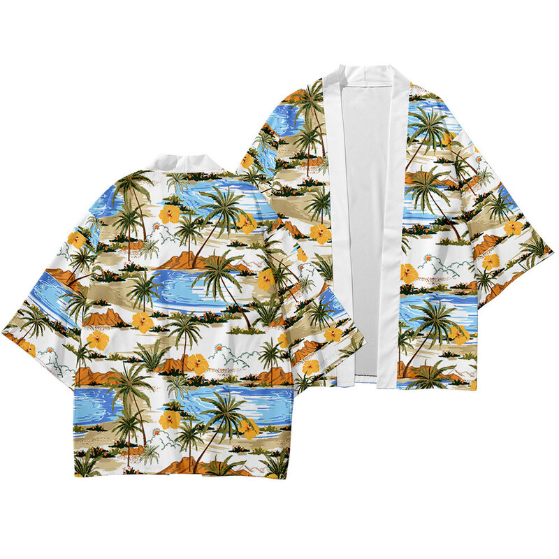Kimono Hawaiano de playa para hombre, cárdigan Yukata Haori, disfraz de Samurai, ropa, chaqueta y pantalón