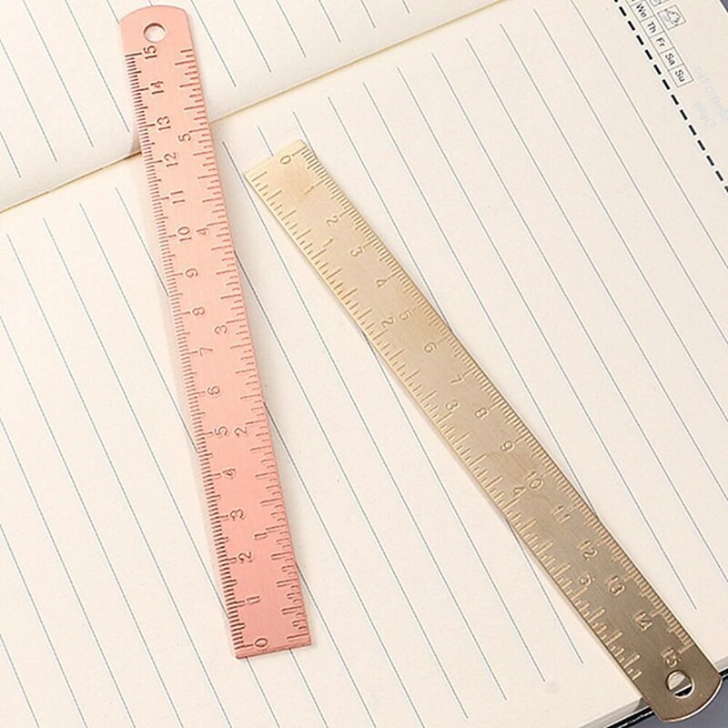 Regla recta de latón de 15Cm para la escuela, papelería de oficina, herramientas de dibujo de pintura de Metal, marcador de Regla de medición de oro rosa