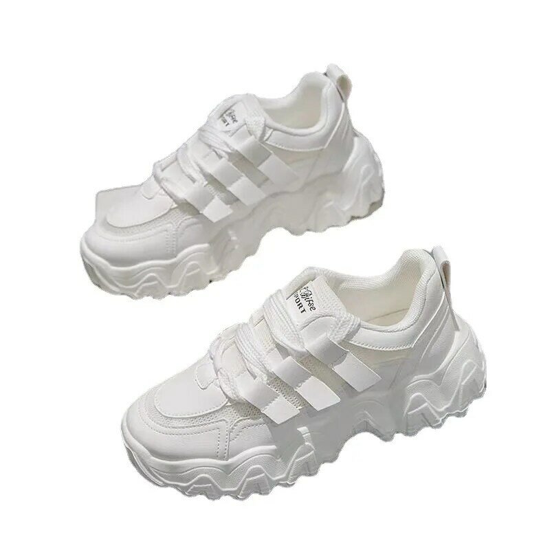 Mulher aumentou sapatos de plataforma na moda casual rendas sapatos esportivos branco personalidade impermeável malha respirável tênis