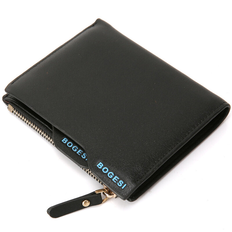 Luxurious Real Cowhide Men's Short Wallet Slim Mini Purse Bi-Fold Zipper Business Coin Purse Card Holder Passport Cover Gifts