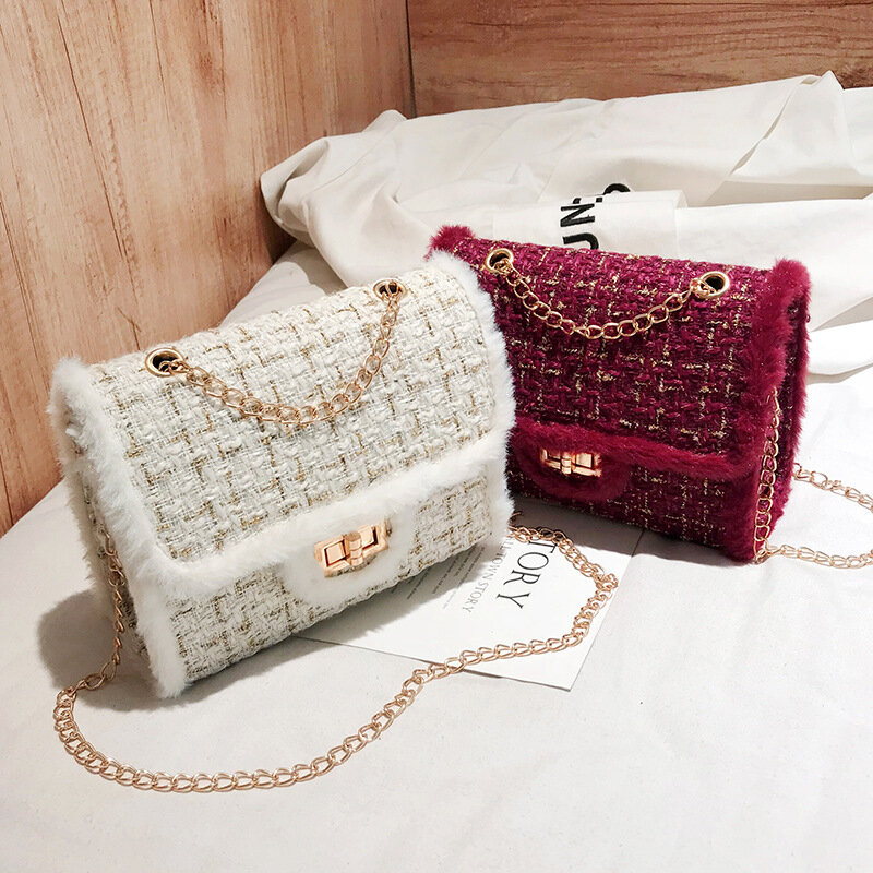 Moda corrente selvagem bolsas femininas inverno bolsas de luxo designer pequeno mensageiro sacos de lã bolsa feminina