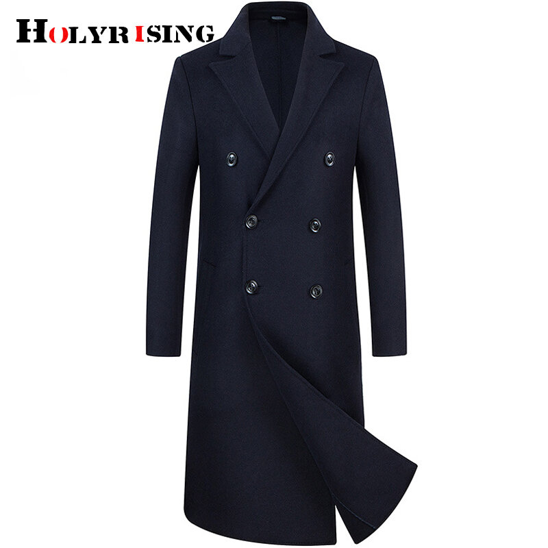 Holyrising-abrigo de lana para hombre, prenda superlarga de doble botonadura, cosida a mano, de invierno, 19040 a 5
