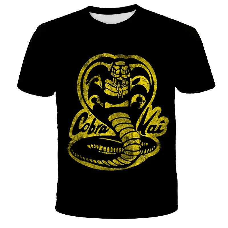 Cobra Kai 3D nastolatki T-Shirt chłopcy 3D moda Cobra krótki rękaw dzieci Casual Style T-Shirt 4 do 14 y Streetwear prezent dla chłopców