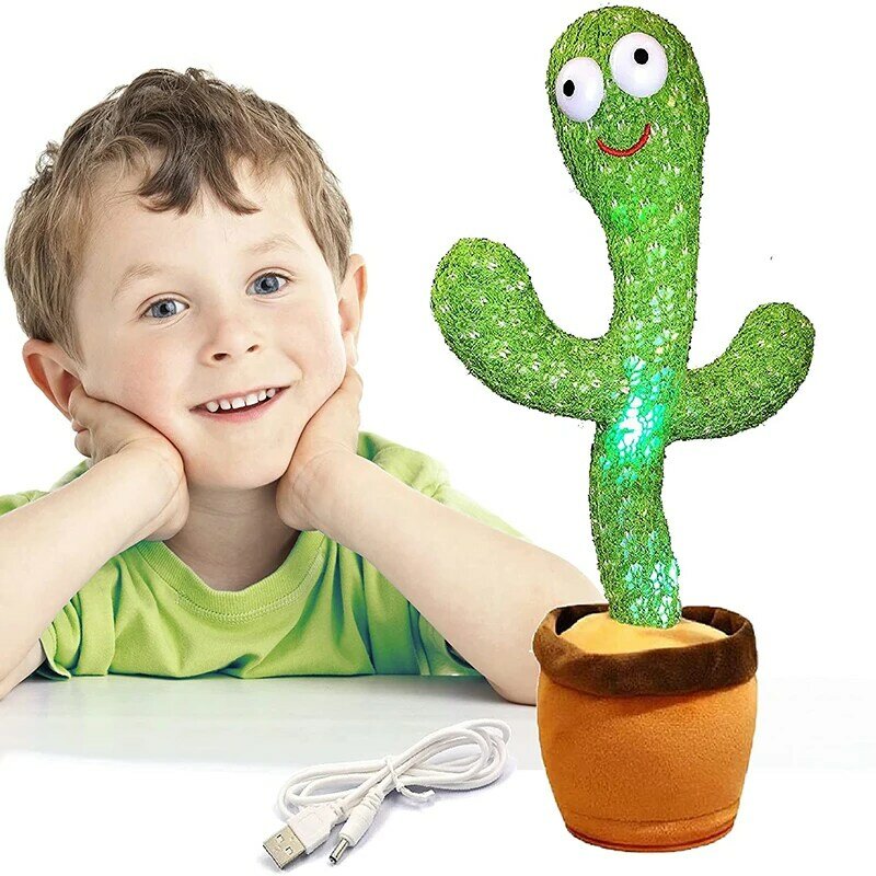 Juguete de Cactus para cantar y bailar con Cactus de imitación, juguete eléctrico de felpa, grabación, repetición y seguimiento, habla, recargable por USB