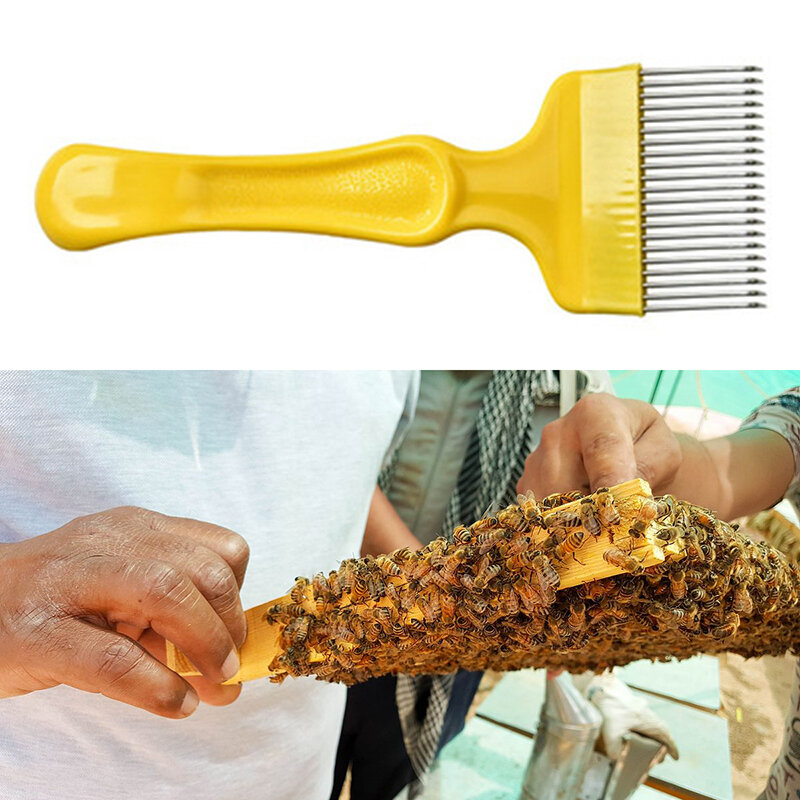 1 pçs aço inoxidável descoberta garfo com 21 dentes de aço inoxidável apicultura ferramenta alça de plástico detecção garfo