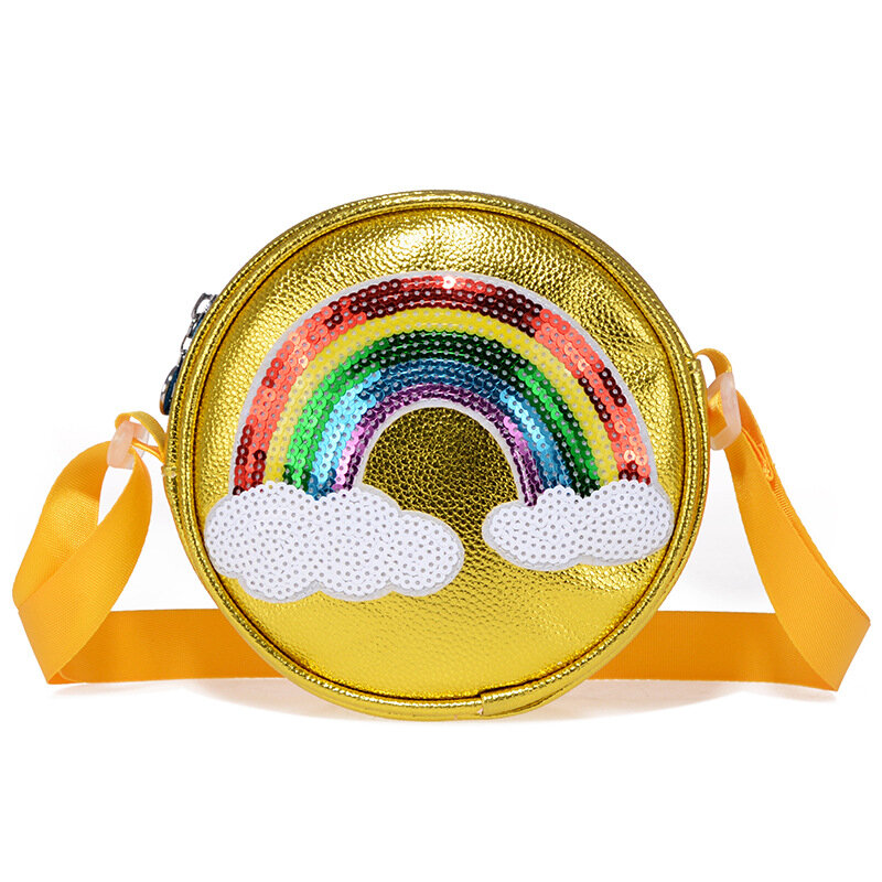 Moda 2020 borsa a tracolla per bambini borsa in pelle PU regolabile con cinturino largo borsa da viaggio rotonda con stampa arcobaleno