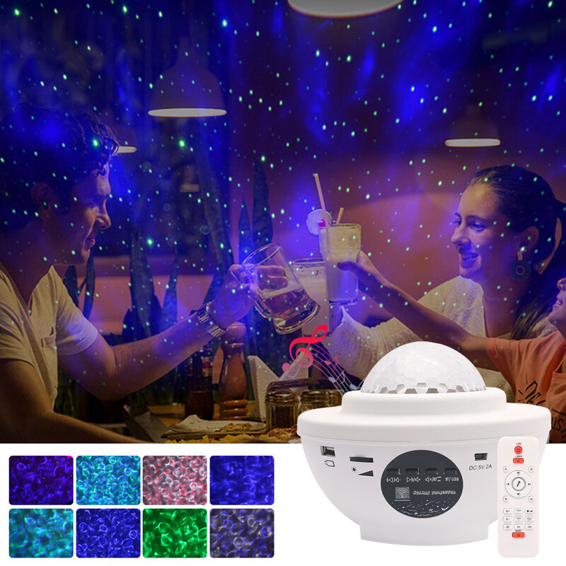 Lampu Proyektor Warna-warni LED Bintang Lampu Malam Bluetooth Kontrol Suara Pemutar Musik LED Lampu Malam Lampu Proyeksi Pengisian Daya USB