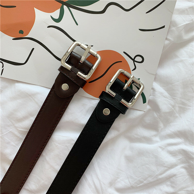 Cinturón de estilo coreano para mujer, cinturón vaquero minimalista con hebilla cuadrada elegante, malla roja, para estudiantes