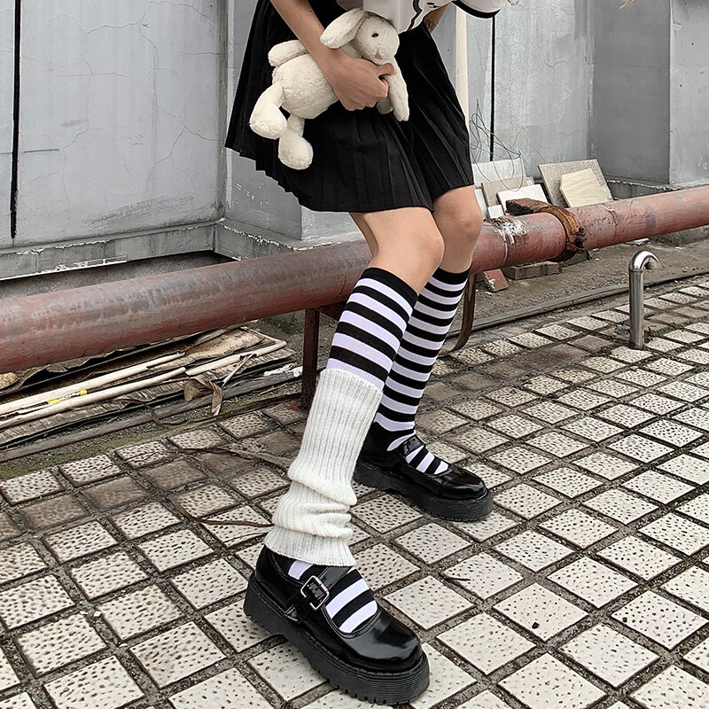Женские носки в полоску Tukucai, высокие Гольфы выше колена в стиле E-Sports, темные, в японском стиле панк, JK