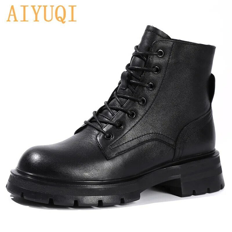 Aiyuqi-女性用本革アンクルブーツ,厚底靴,英国スタイル,秋,2021