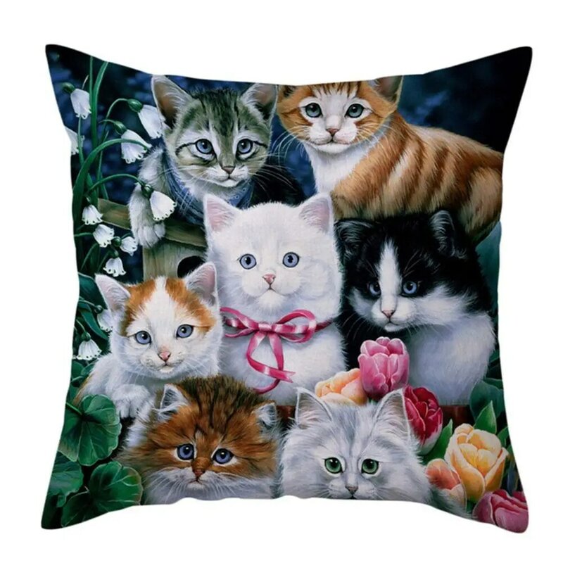 1 pz Polyster simpatici gatti tiro federa stampa animalier cuscino per auto sedile decorazione lombare quadrato copertura domestica N4M4