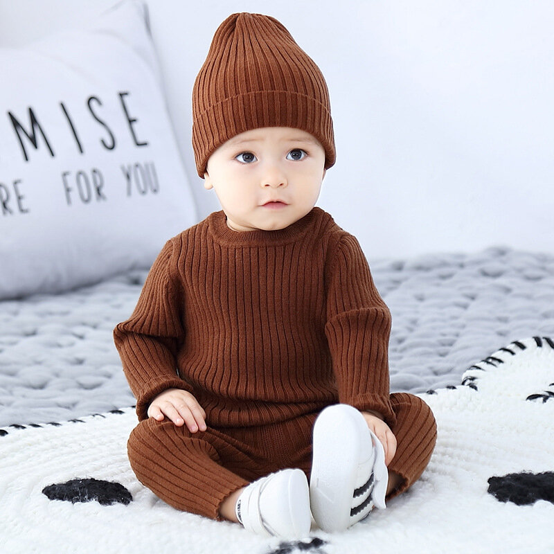 3 szt. Zestaw ubrań dla dzieci Unisex zima niemowlę sweter koszula dzianiny zestaw ubrań dla dzieci dziewczyna kapelusz 3-6 miesięcy noworodka Baby Boy ubrania