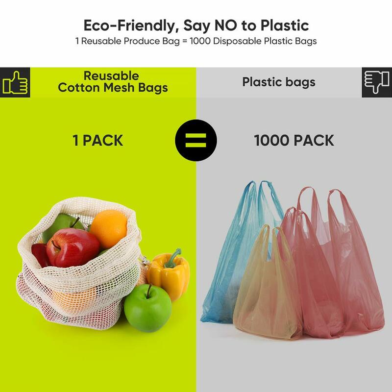 Sacchetto di immagazzinaggio della borsa della frutta della verdura sacchetti riutilizzabili dei prodotti sacchetti ecologici della maglia del cotone organico 100% cucina biodegradabile