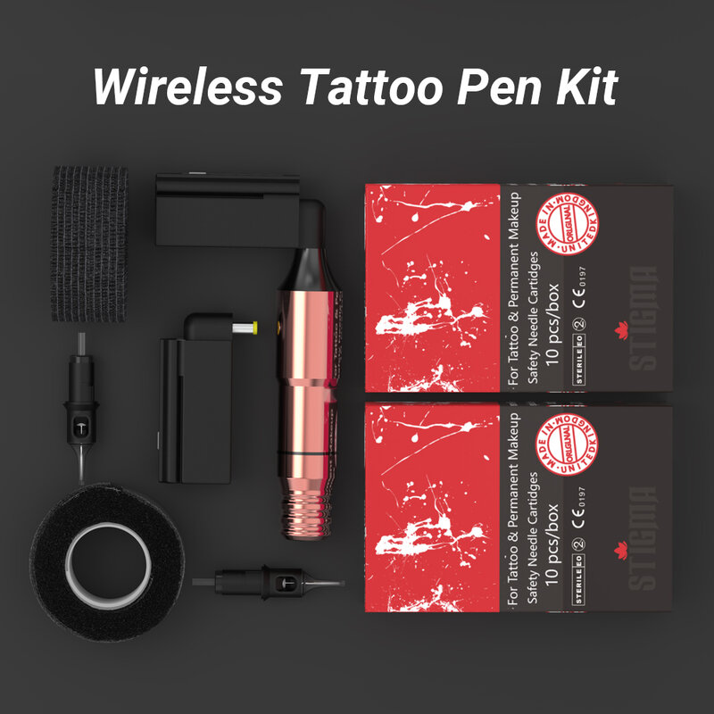 Kit de tatuagem profissional de stigma máquina de tatuagem rotativa caneta agulha cartucho tatuagens pistola de tatuagem dc 5.5 interface corpo artista em125