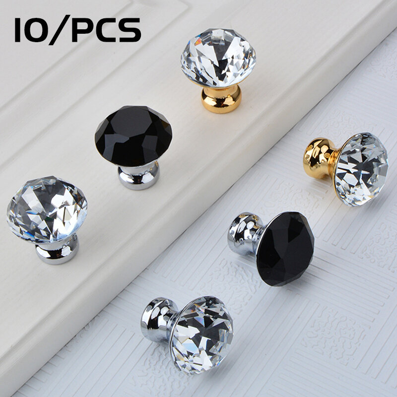Diamond Clear Crystal Glass Door Pull Drawer Cabinet Furniture Accessory Handle Knob Screw Worldwide