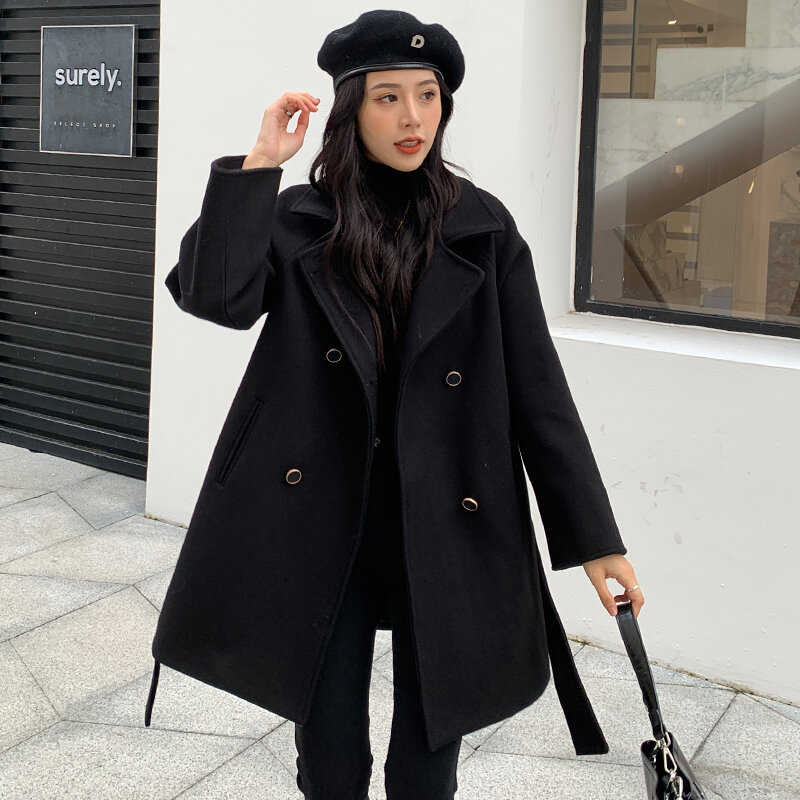 Qiu dong novo fundo casaco de lã feminino vento contratado é popular tomar maré tipo feminino casaco longo