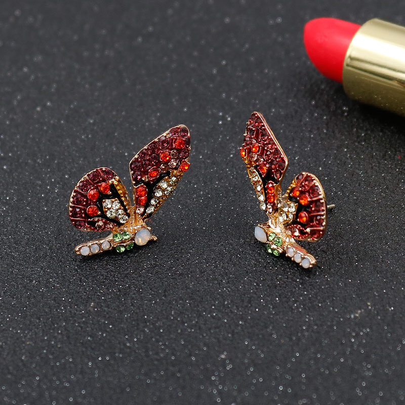 Farbe Schmetterling Flügel Ohrringe 925 Silber Nadel Intarsien Strass Persönlichkeit Ohrringe Mädchen Student Mode Ohrringe Schmuck