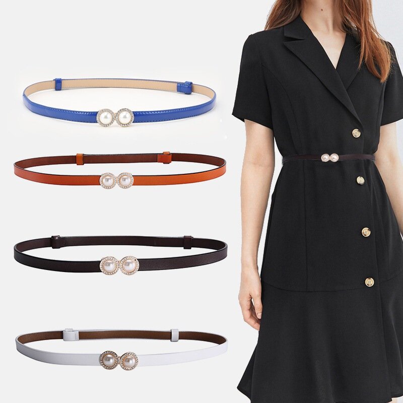Simple Versatile Fashion Women's Skinny Pearl Buckle Belt Pin Buckle Adjustable Thin Belt Dress Decoration