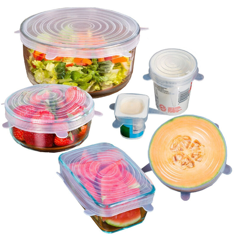 6 unids/set reutilizable de silicona tapas y de cubiertas de silicona de alimentos envuelve tazón de silicona Durable comida elástico y fresca sello tapa 6