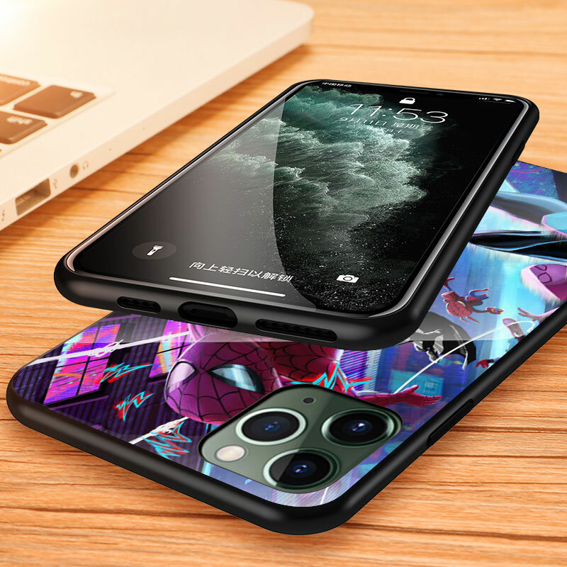 Coque de téléphone en verre trempé Marvel Spider Man, étui pour Apple iPhone 12 11 8 7 6 6S XS XR SE X 2020 Pro Max Mini Plus
