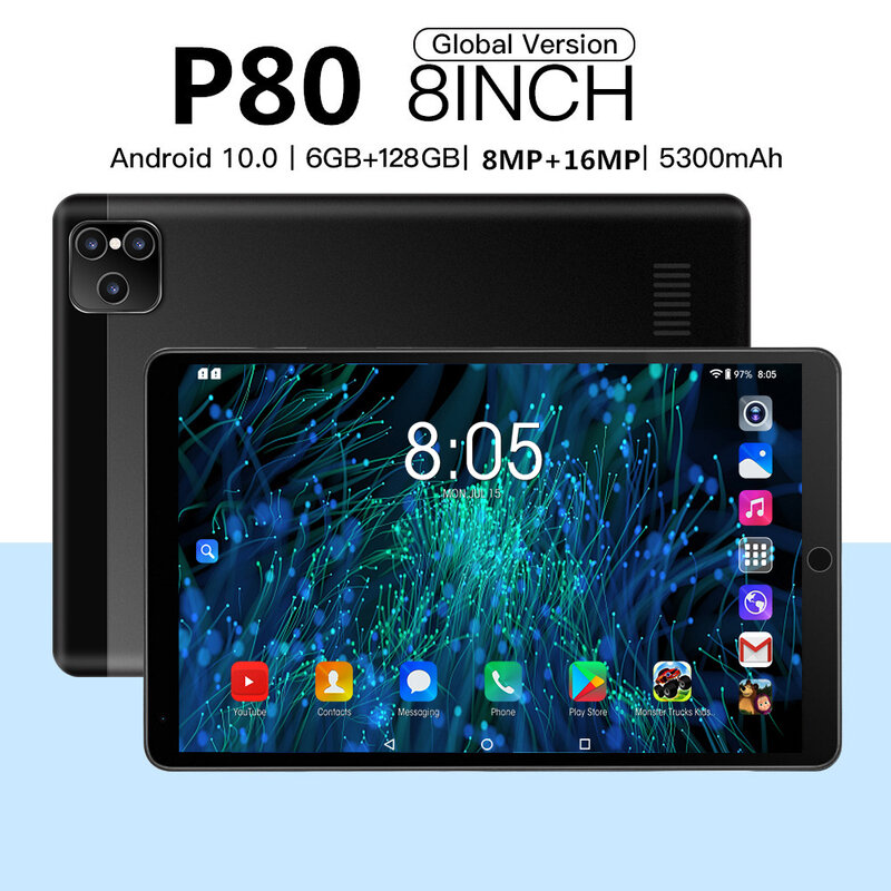 Tablette PC Android de 8 pouces P80, avec écran de 2021 pouces, 6 go de ram, 128 go de rom, processeur 10 cœurs, fonction appel téléphonique, GPS, WIFI, 4G, classe en ligne, 5300mAh