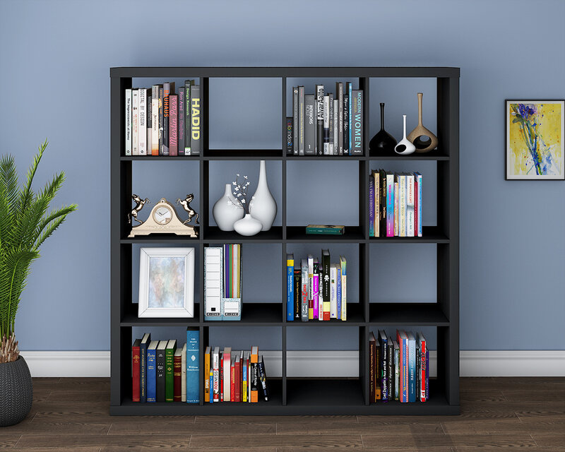 Libreria in legno a 4 livelli scaffale per libri a 16 cubi espositore per divisori per scaffali per scaffali per ufficio a casa