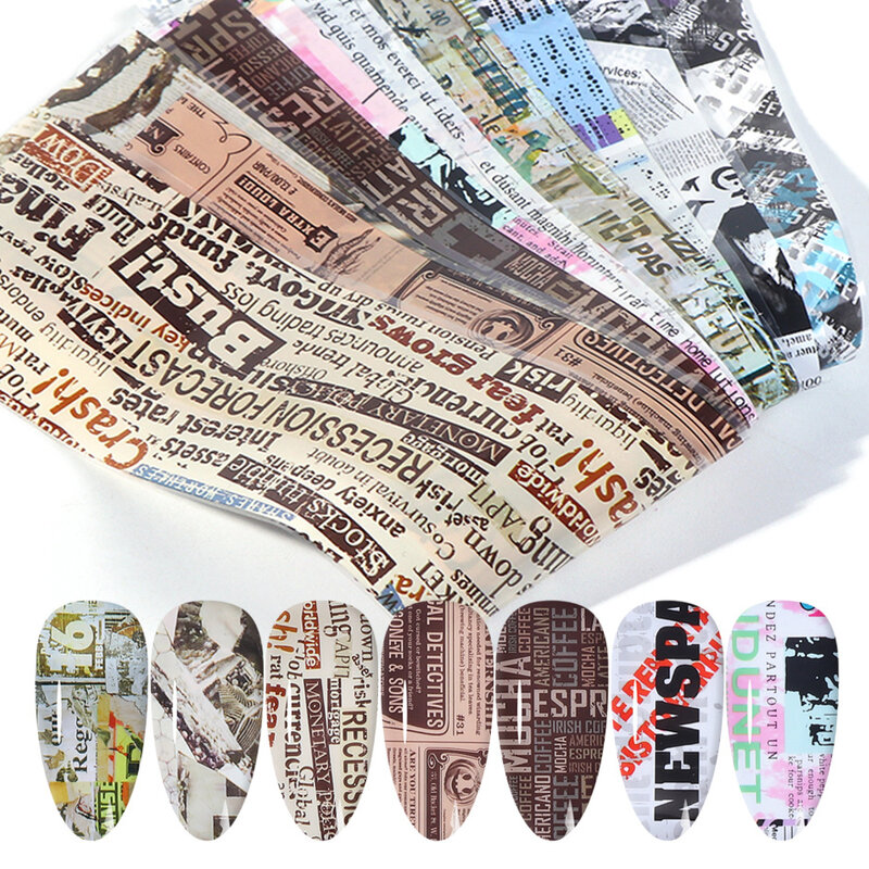 10Rolls/Box Newspaper Nail Tansfer Nail Foil  Nail Art Stickers Colorful Starry AB Paper Wraps Adhesive Decals DIY Manicure Acce