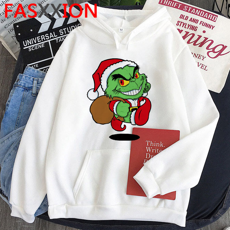 ของขวัญคริสต์มาสใหม่ Grinch Hoodies ผู้หญิงฤดูหนาว Warm การ์ตูนกราฟิก Streetwear Harajuku Unisex อะนิเมะ Grunge เสื้อหญิง