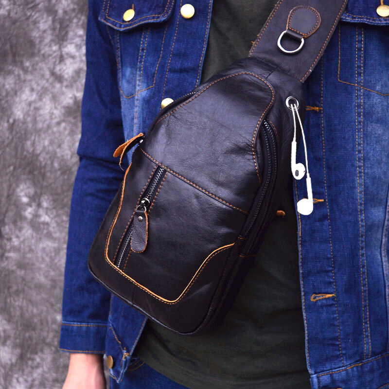 AETOO Male Bags Genuine Leather Shoulder Messenger Bag Men Sling Chest Pack Crossbody Bags for Men Belt Chest Bag Leather