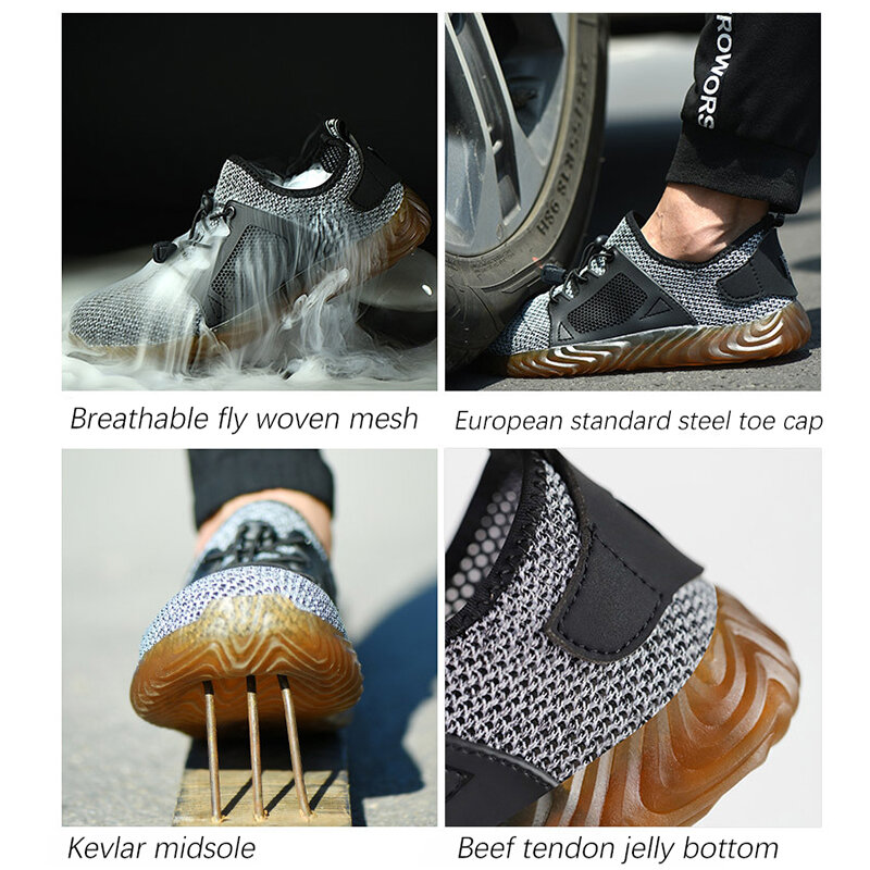 Sapatos masculinos 2021 sapatos de segurança indestrutíveis sapatos masculinos mulher trabalho tênis punctura-prova de aço toe sapatos de trabalho mais tamanho 49 50