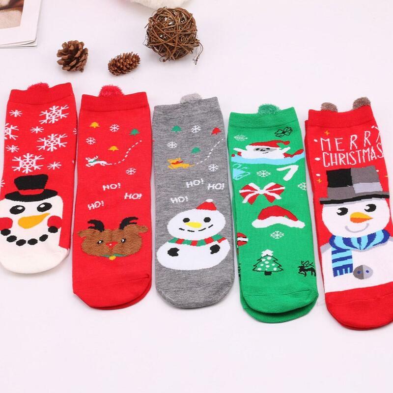 Dibujos animados de Navidad calcetines de Navidad tubo medias de puro algodón calcetines de regalo damas divertidas Feliz Navidad D5p0