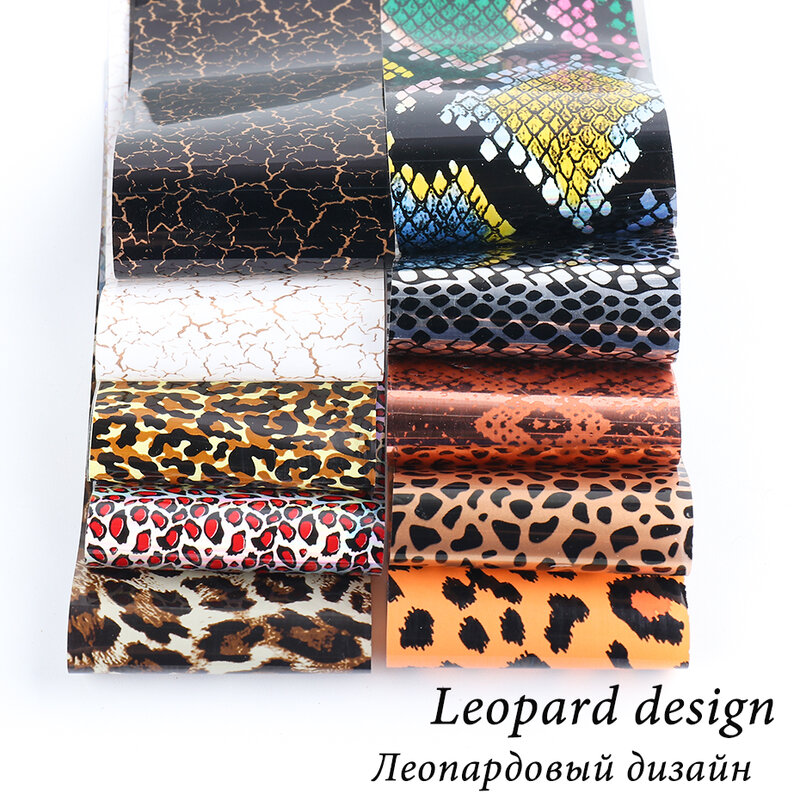 10 sztuk Leopard dzika skóra zwierzęca naklejki foliowe na paznokcie naklejki nadruk węża Nail Art Transfer suwak Starry Sky Manicure dekoracji Wrap CH2023