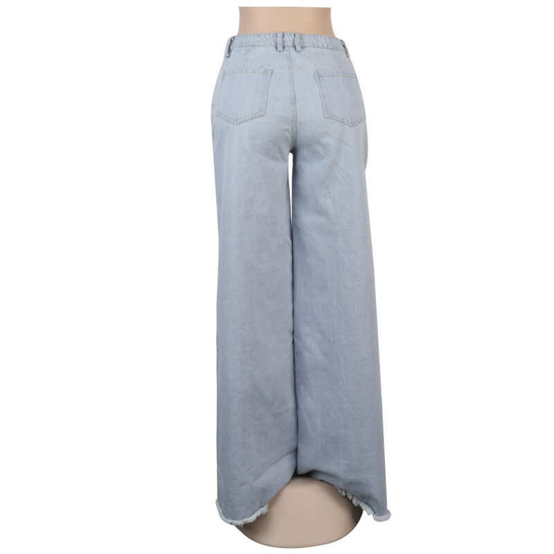 Plus Size Jeans da donna con foro rotto pantaloni larghi a gamba larga pantaloni a vita alta strappati pantaloni di Jeans femminili Indie abbigliamento estetico Jean