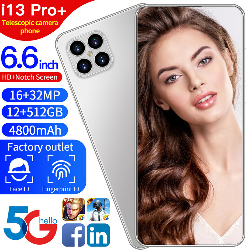 هاتف ذكي I13 Pro الإصدار العالمي بسعر خاص بطارية 4800mAh سعة 12 جيجا بايت 512 جيجا بايت سنابدراجون شاشة 888 6.6 بوصة بدقة 16 ميغا بيكسل كاميرا 32 ميغا بيكسل ...