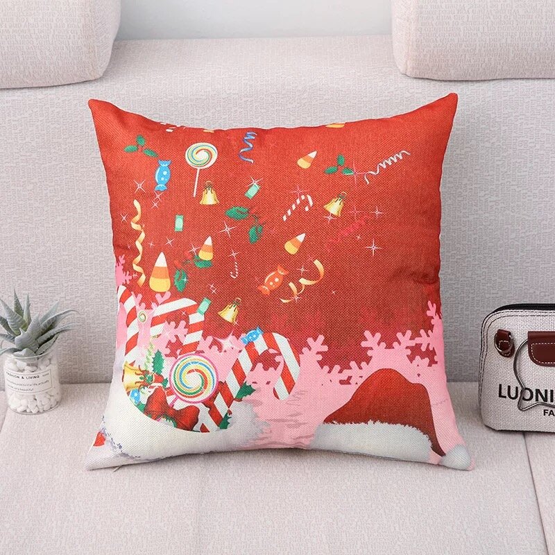 Xmas Party Cushion Cover Christmas Linen Pillow Cover Pillowcase Cushions For Sofa Home Decoration 45*45cm 40*40cm