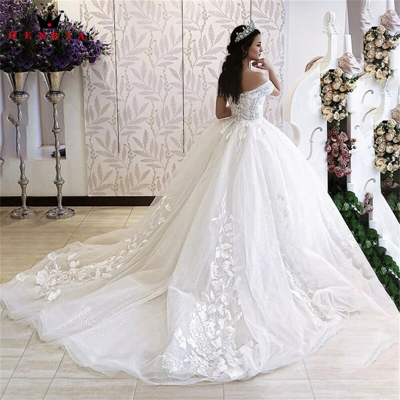Simples vestido de baile inchado vestidos de casamento boné manga tule rendas apliques formal vestido de noiva 2022 novo design feito sob encomenda ds100