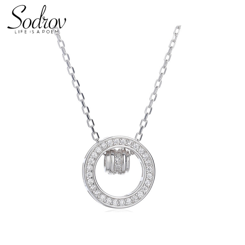 Sodrov 925 Sterling Silver Necklace Pendant For Women Korean Style Round Necklace Creativity Silver 925 Jewelry Silver Necklace