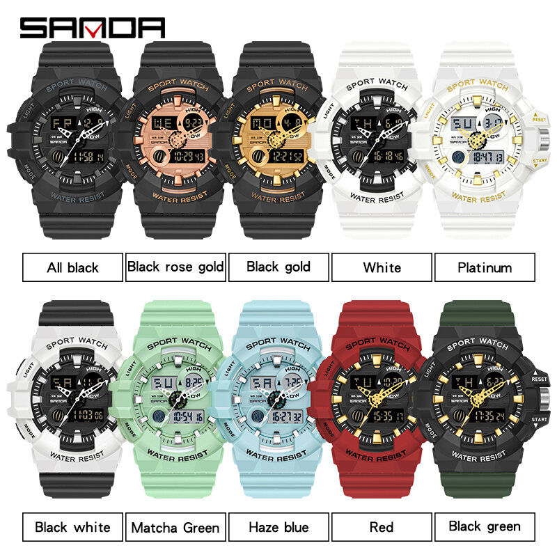 SANDA-relojes deportivos blancos para hombre, pulsera de cuarzo militar de lujo, Digital, LED, resistente al agua, masculino