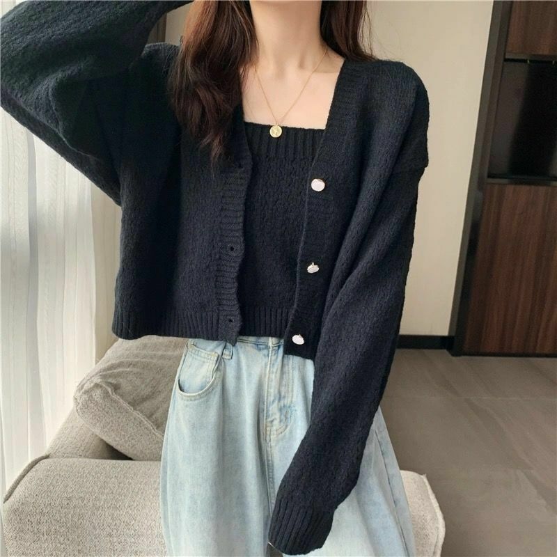 New knitted cardigan sweater women single breasted long sleeve knitwear korean chic all-match short sweater female BiggOrange