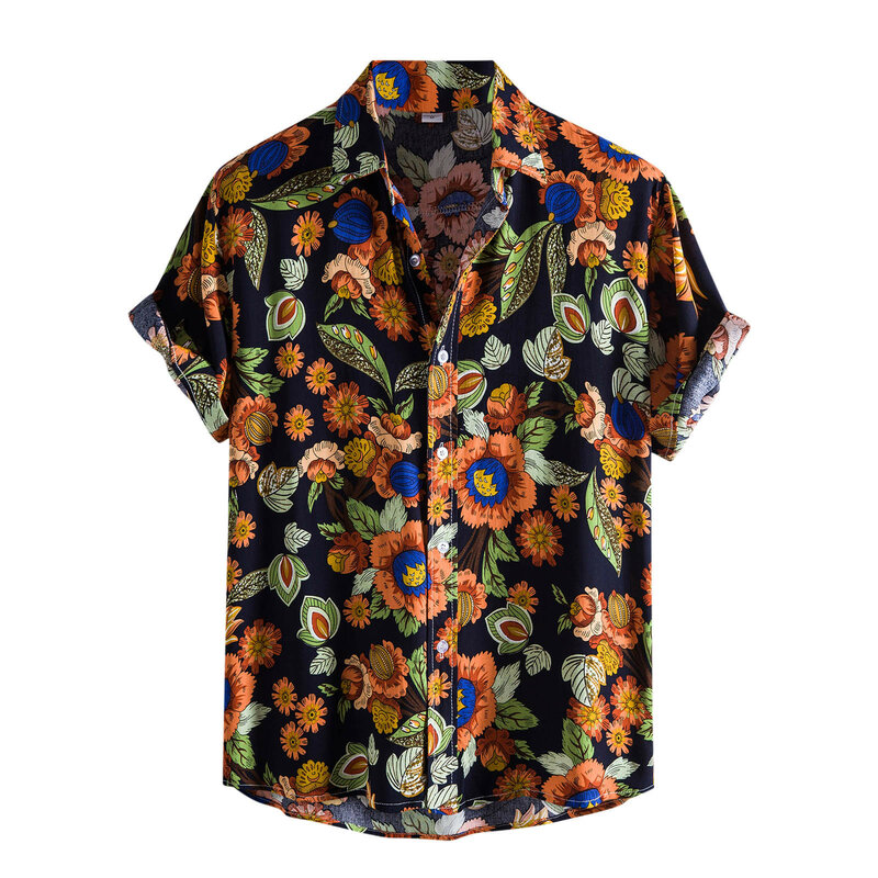 Camisa masculina 55 #, camisa masculina fashion, floral, estampada, solta, praia, manga curta, botão casual, blusa havaiana, 2021