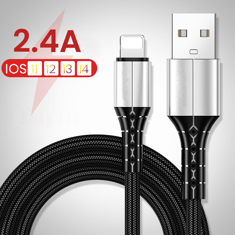 2.4A آيفون USB شاحن سريع كابل آيفون 13 12 11 برو ماكس XS XR X 5 5s 6 6S 7 8 Plus 3A شحن سريع USB كابل البيانات