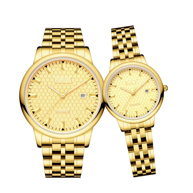 Часы наручные KKY Мужские кварцевые, модные индивидуализированные роскошные золотистые деловые, с платьем из нержавеющей стали, для пар, 2021