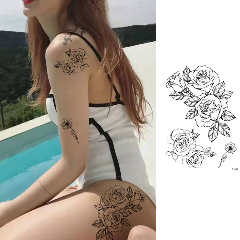 Autoadesivo del tatuaggio schizzo adesivi per tatuaggi Sexy fiore rosa per donna unicorno tatuaggio da Golf nero per uomo tatuaggio braccio finto temporaneo TH